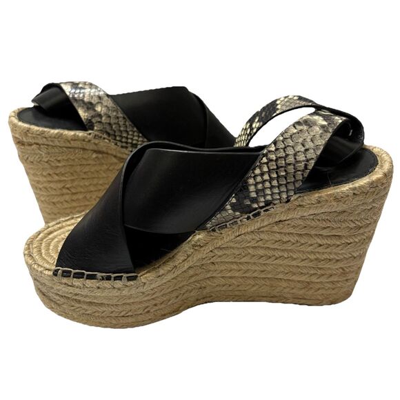Marc Fisher Women’s Abacia 2 Espadrille Wedge Sandals Black Snake Leather 7.5 - Picture 4 of 10